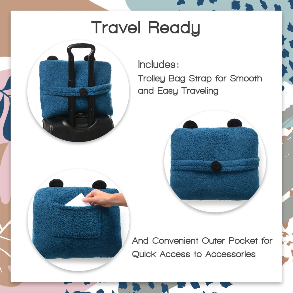 Tenby Wearable Blanket with Sleeves for Women and Men, Oversized One Size Sherpa Blanket Hoodie Sweatshirt with Front Pocket, Foldable Portable Travel Pillow with Handle and Trolley Straps, Blue