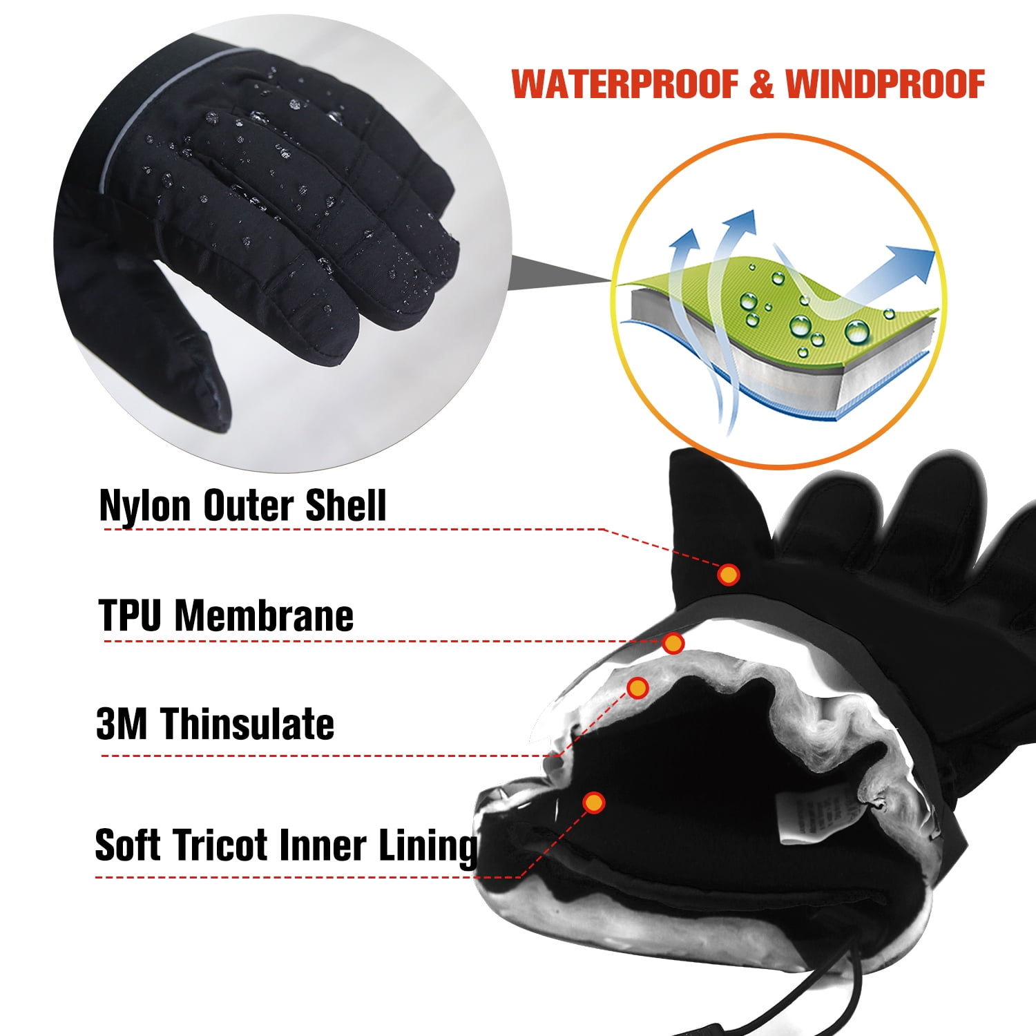 EvridWear Heated 3M thinsulate Thermal Winter Gloves for Women Men with 2 Rechargeable Battery (Sizes M Black)