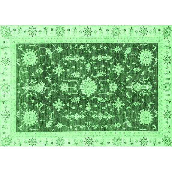Ahgly Company Indoor Rectangle Abstract Emerald Green Modern Area Rugs, 7' x 10'