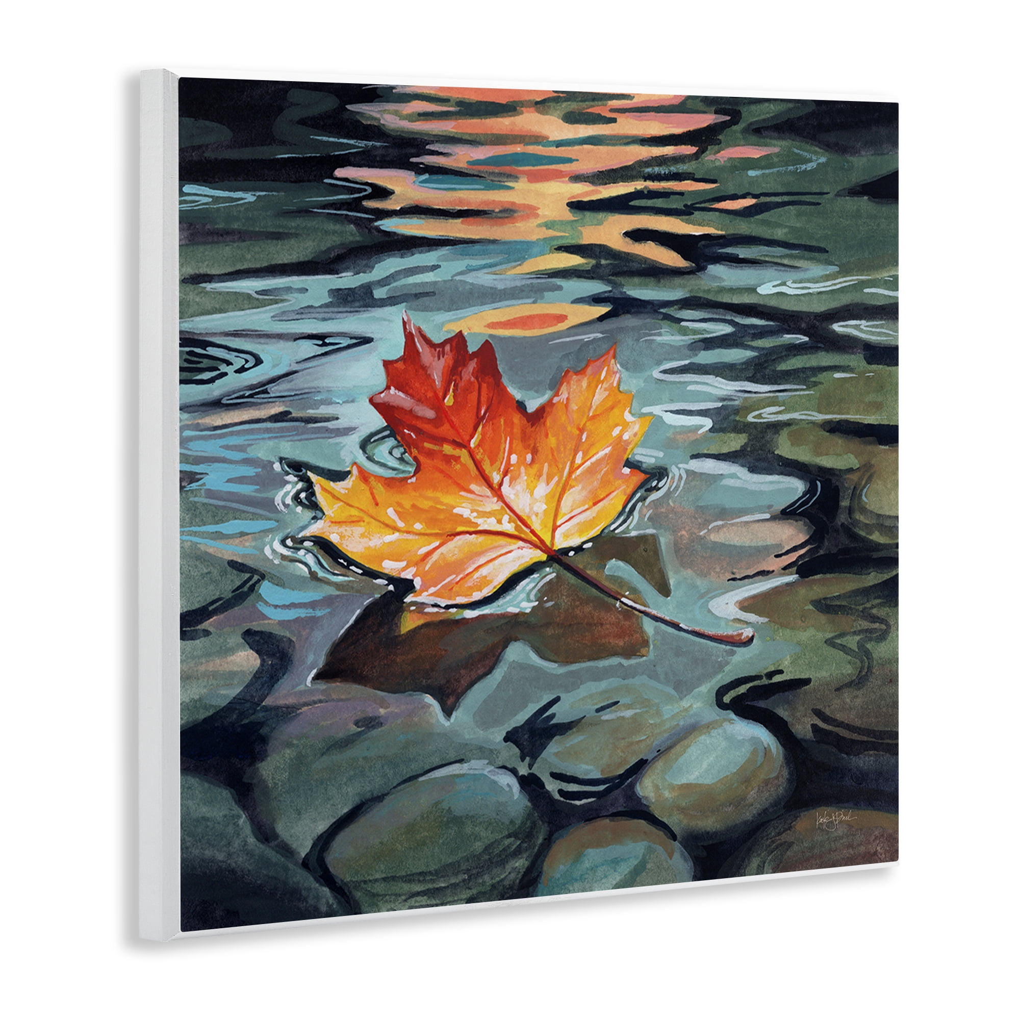 Stupell Industries Maple Leaf Floating in Stream Wall Plaque Art, design by Kate Jarvik Birch