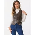 thumbnail image 3 of DARING DIVA Women's Faux Leather Waistcoat V Neck Sleeveless Zipper Vest XS Brown, 3 of 6