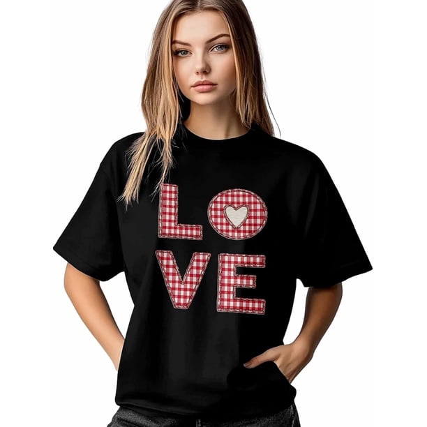 Women's T-Shirt,Short Sleeve Tee Shirts Casual Tops Love Text Valentine's Day Crewneck T Shirt for Women