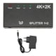 thumbnail image 1 of Divisor de interfaz multimedia HD 1 en 2 salidas 4K 2K Conmutador de vídeo con pantalla de espejo duplicado con adaptador de CA para TV 100-240V Enchufe europeo, 1 of 5