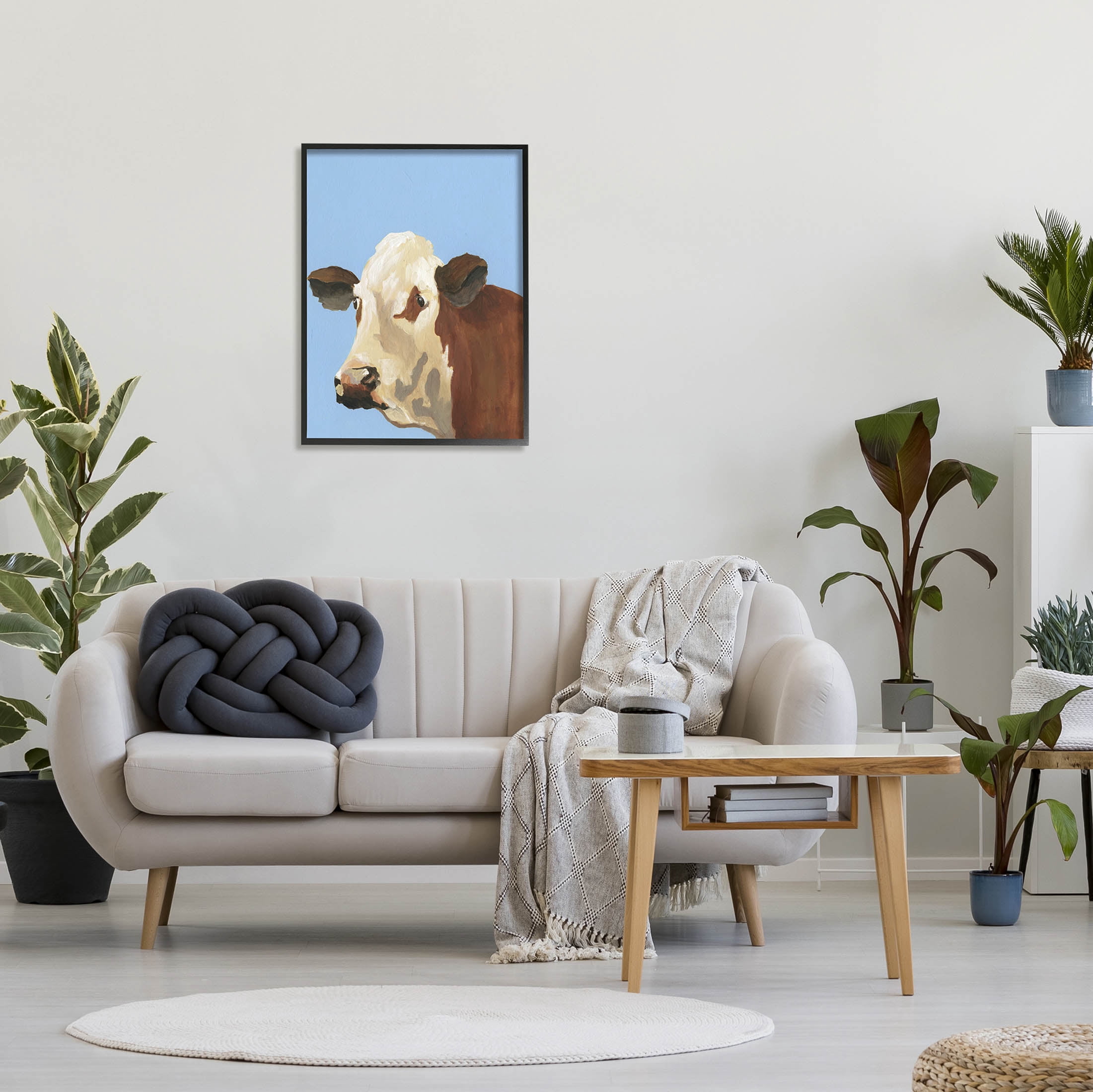Stupell Industries Blue Farm Cow Portrait Graphic Art Black Framed Art Print Wall Art, Design by Regina Moore