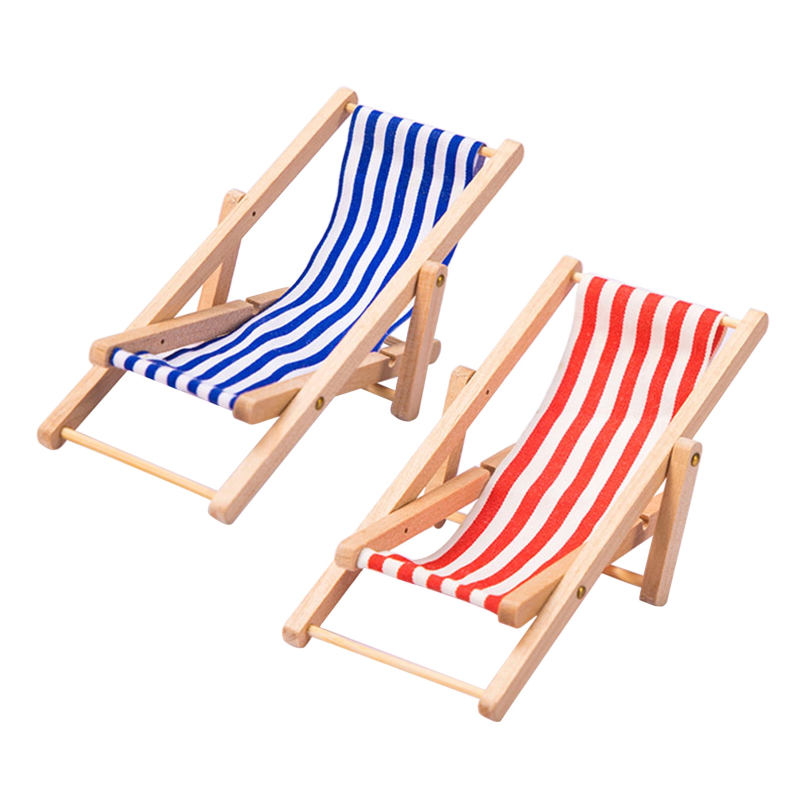 Poolside Lawn Chair for Fairy Garden Dollhouse 2pcs Blue+Red 1/12 Beach 