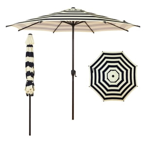 Abba Patio 9ft Outdoor Umbrella with Crank and Tilt, Black & Cream Stripe