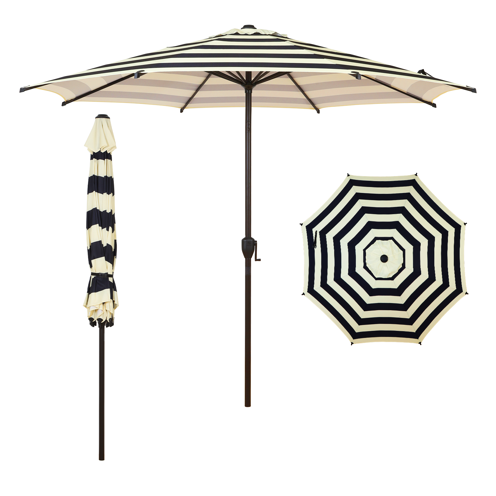 Abba Patio 9ft Outdoor Umbrella with Crank and Tilt, Black & Cream Stripe photo 1