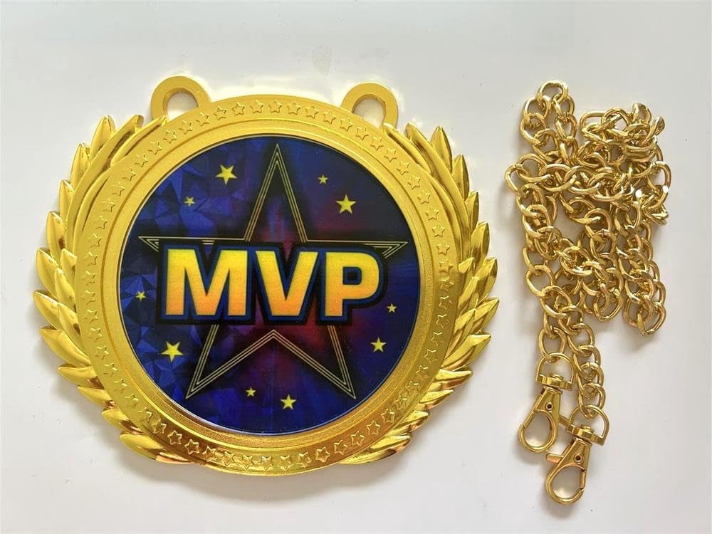 Most Valuable Player MVP Champion Metal Medal 6.3 X 5.5 Inches 0.8 Lb with Championship Necklace Awards Chain for Competitions & Gifts