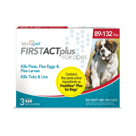 TevraPet FirstAct Plus Flea and Tick Prevention for Extra Large Dogs 89-132 lbs, 3 Monthly Treatments