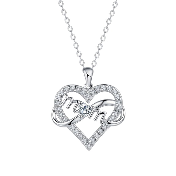 Mum Necklace, white gold plated Heart Pendant with Sparkling Cubic Zirconia, Infinity Love Jewelry, Perfect Mother's Day/Birthday Gift for Mom