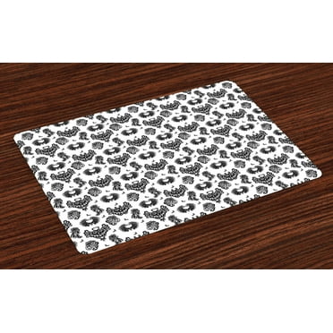 Ambesonne Gothic Place Mats Set of 4, Victorian Owls Flourish, Standard Size, Black Grey White