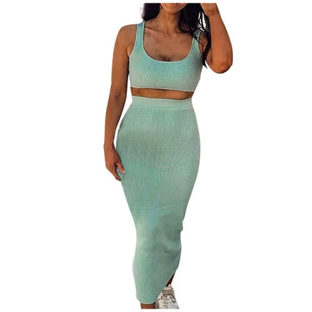 

EchfiProm 2023 Y2K Baggy Clothing Fashion Womens Sexy Solid Casual Vest Sports Fitness Set Elastic Tops+Skirts Couples Gifts