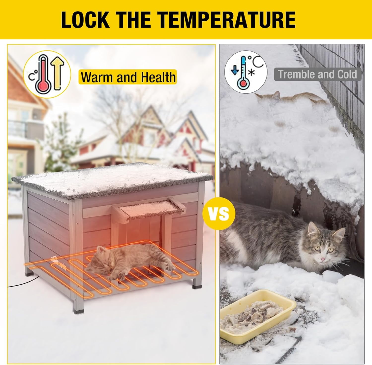 Aivituvin Heated Outdoor Cat House with Heater and Insulated Liner Weatherproof Insulated Feral Cat Shelter for Winter