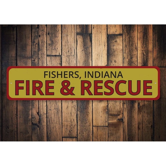 Fire & Rescue Location Novelty Sign, Metal Wall Decor - 4x18 inches