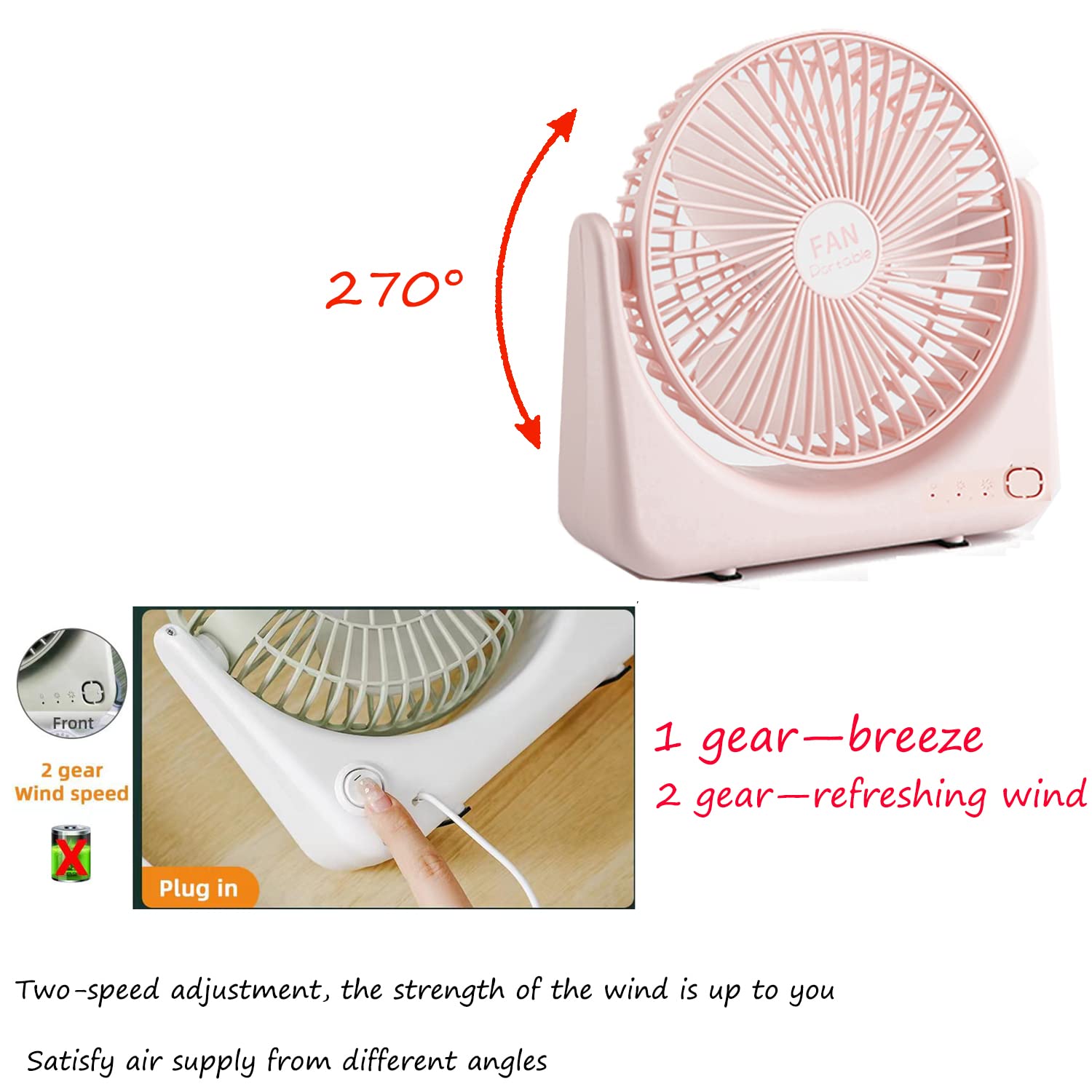 Kiven USB Desk Fan with Remote Control,Small But Powerful,Portable Quiet Wind Desktop Personal Fan,Adjustment Mini Fan for Better Cooling,Home Office Car Indoor Outdoor（Pink）