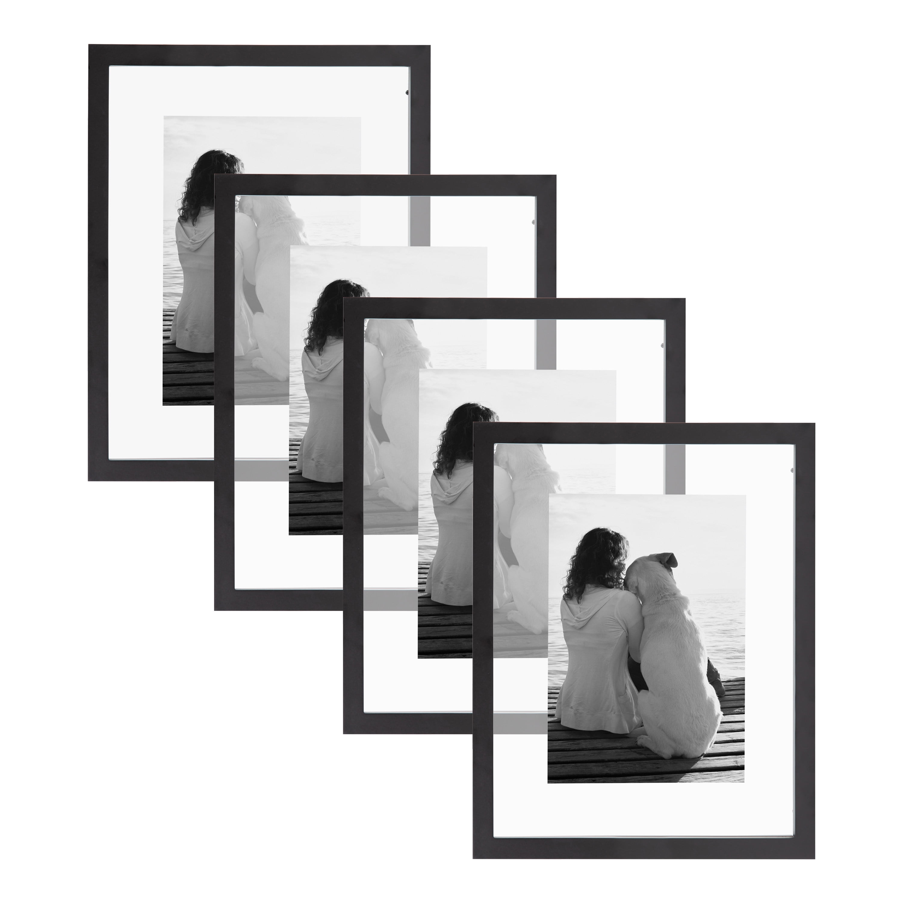 DesignOvation Modern Gallery Floating Wood Picture Frame, Set of 4, 11