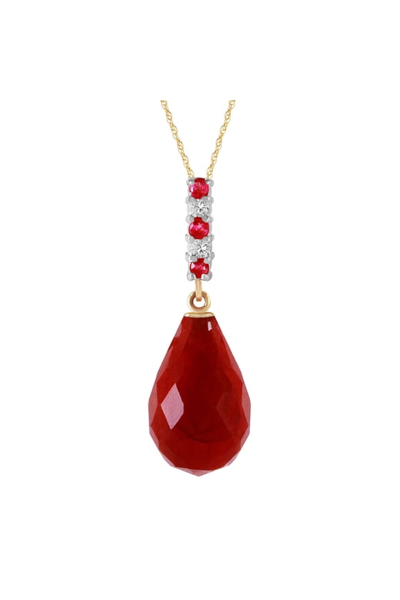 8.95 ct 14k 18" Solid Gold Necklace Diamond Dyed Briolette Drop Ruby