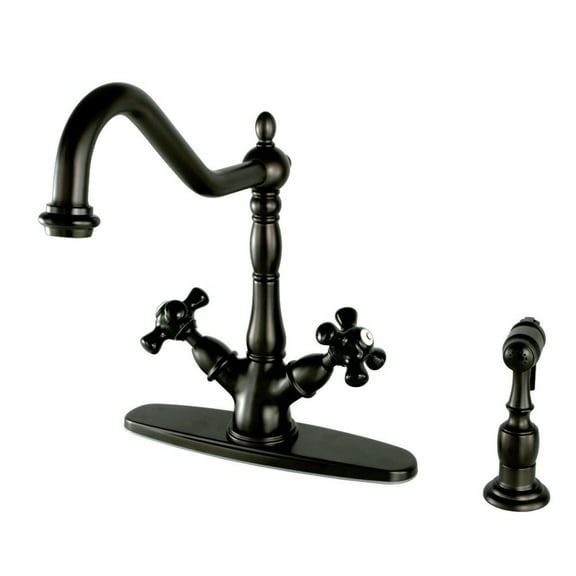 kingston brass ks1235pkxbs duchess 8-inch centerset deck mount kitchen faucet with brass sprayer, 8-1/2" in spout reach, oil rubbed bronze