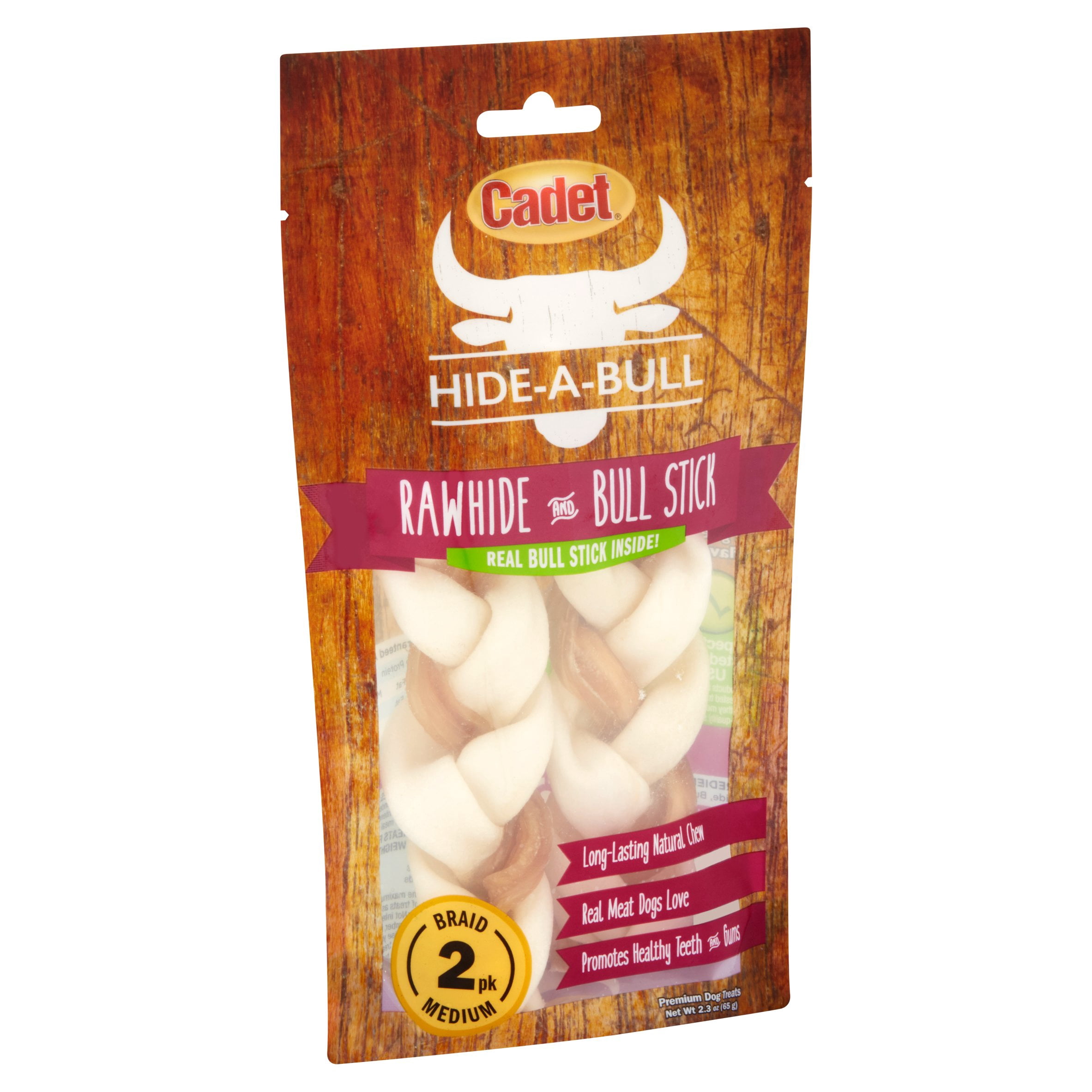 Cadet Premium Dog Treats Hide-a-Bull Rawhide and Bully Stick Chew Treat, Medium dogs, 2 count