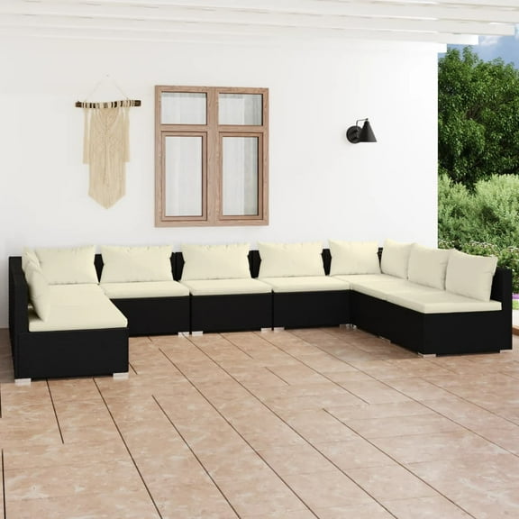 vidaXL 9 Piece Patio Lounge Set with Cushions Poly Rattan Black