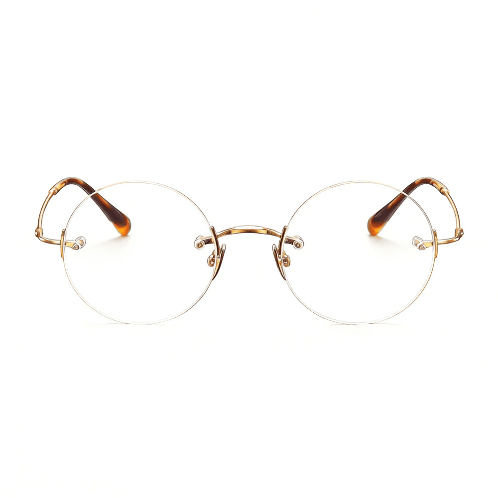 Pure Titanium Rimless Round Glasses Frame Ultra-light Retro Frameless Eyewear for Men Women 45mm