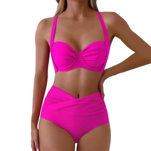 Wdgfv Two Piece Swimsuit for Women Push Up Bikini Top Tummy Control Bathing Suit High Cut Mid Rise Sporty Swimwear Teens
