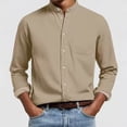thumbnail image 2 of Men's Solid Color Casual Long Sleeve Stand Collar Button Down Shirt Top Modern Business Casual Office Work Travel Fashion Essential | AESTIVO,Khaki 2XL, 2 of 8