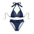 thumbnail image 4 of Womens 2 Piece Swimsuits String Triangle Separates Bikini Sets Solid Color Dark Blue Bathing Suit for Women XL, 4 of 5