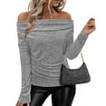 thumbnail image 4 of Xuyuer Women's Solid Color V-Neck Long Sleeve Pullover, Pile Casual Fashion Top for Women's Blouses Collection, 4 of 9