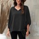thumbnail image 2 of Blusa casual sólida de manga 3/4 con cuello en V de verano para mujer a la moda Fridja  czfsfas4638, 2 of 7
