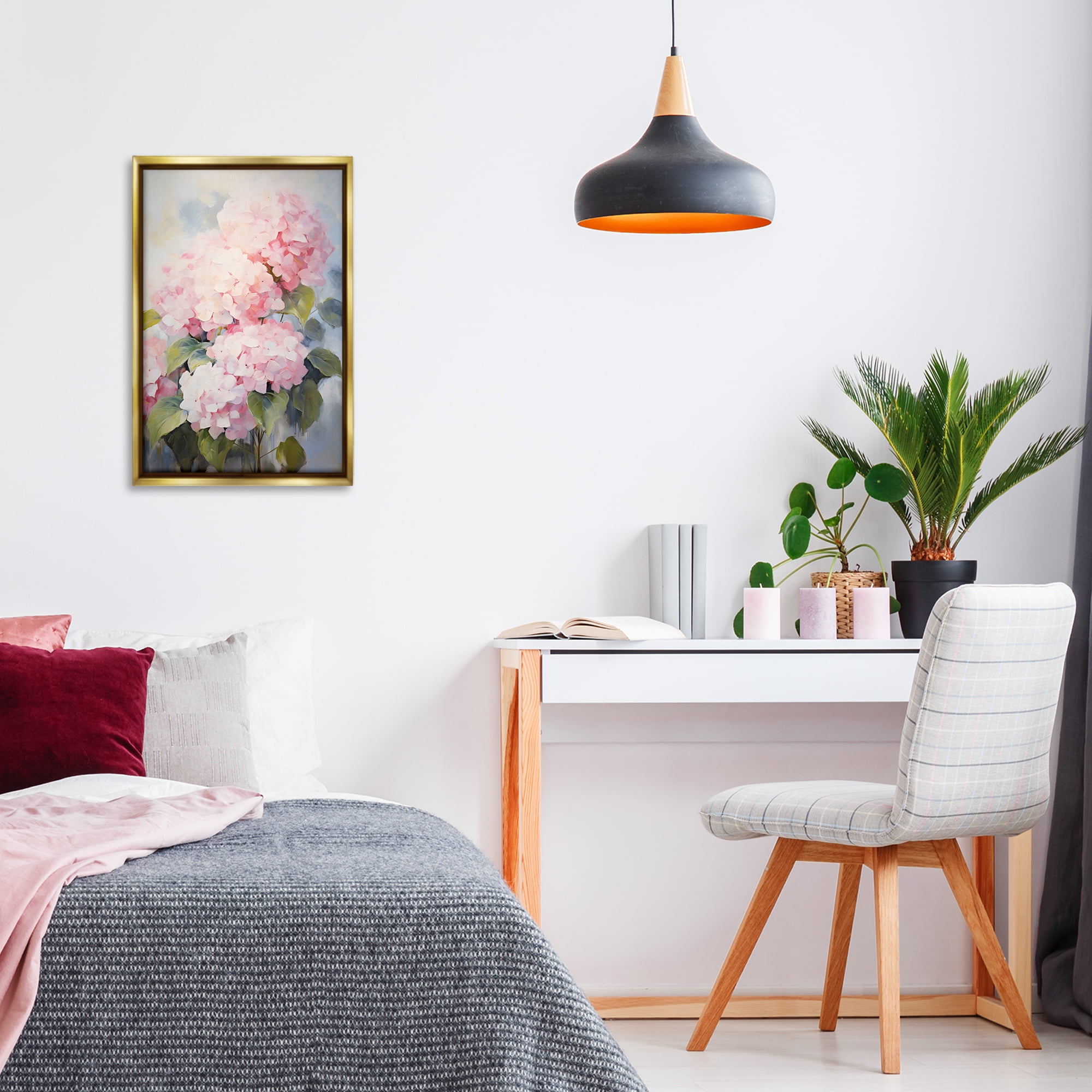 Stupell Industries Pale Pink Hydrangea Botanical & Floral Painting Gold Floater Framed Art Print Wall Art, 17 x 25