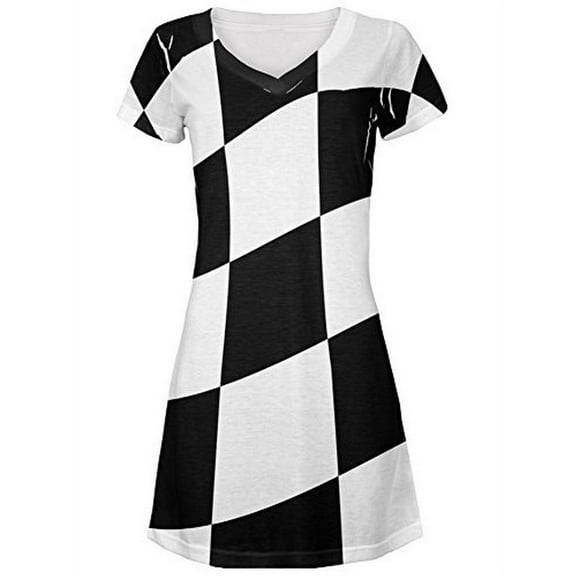 Finish Line Checkered Flag Wave Juniors V-Neck Beach Cover-Up Dress