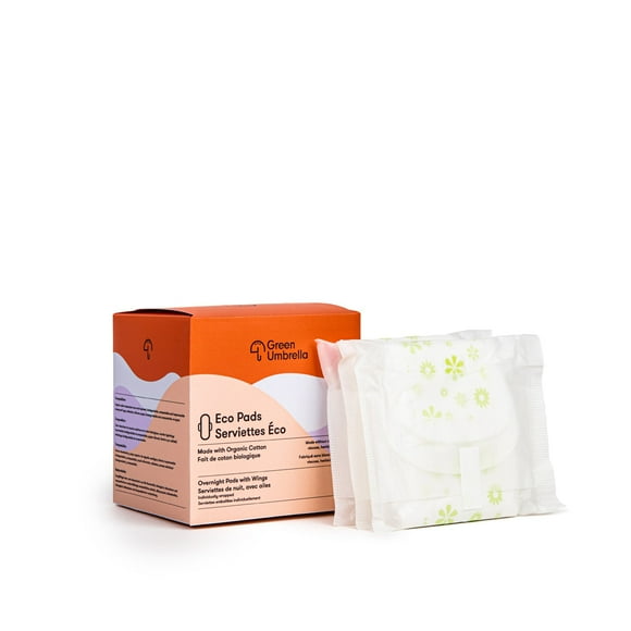 Organic Cotton Overnight Pads by Green Umbrella (40 Pack) - Eco-Friendly Menstrual Pads