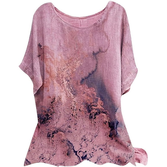 KTMKH Womens T Shirts Summer Short Sleeve Crew Neck Floral Printed Loose Top T Shirts Casual Tunic Tee Blouse Basic Shirts