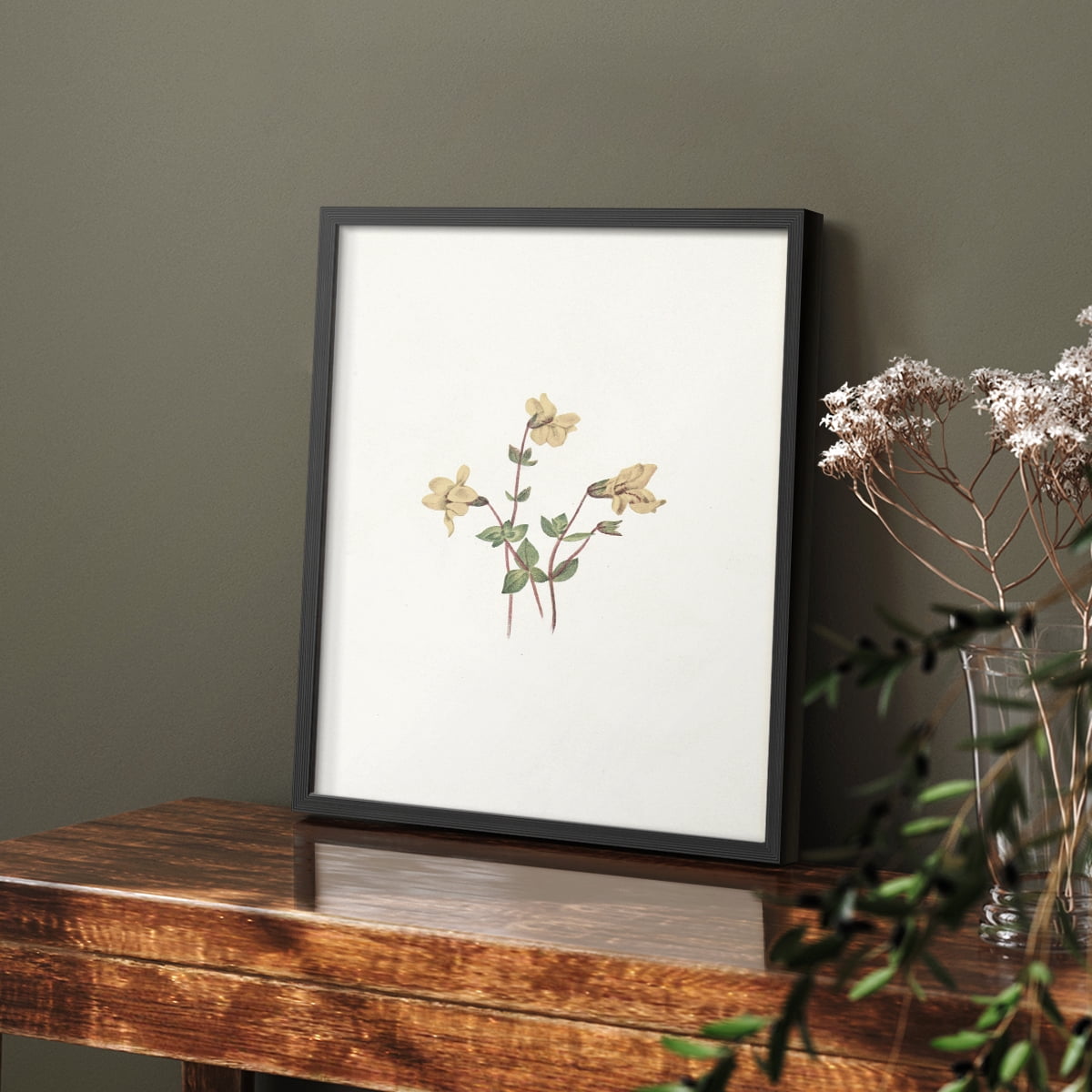 Vintage Floral Print CLXVI - 14in. x 11in. Vintage Framed Print in Black Wood Frame