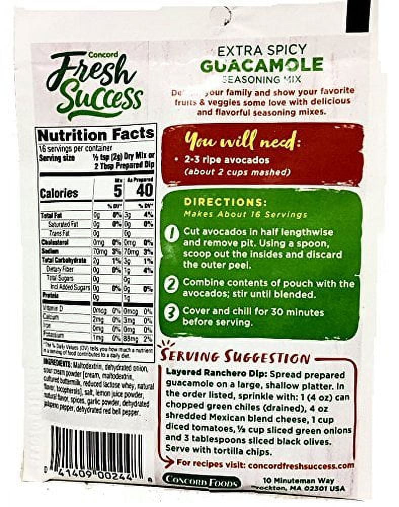 Concord Farms Extra Spicy Guacamole Mix, 1.2-ounce Pouches (VALUE Pack of 12 Pouches)