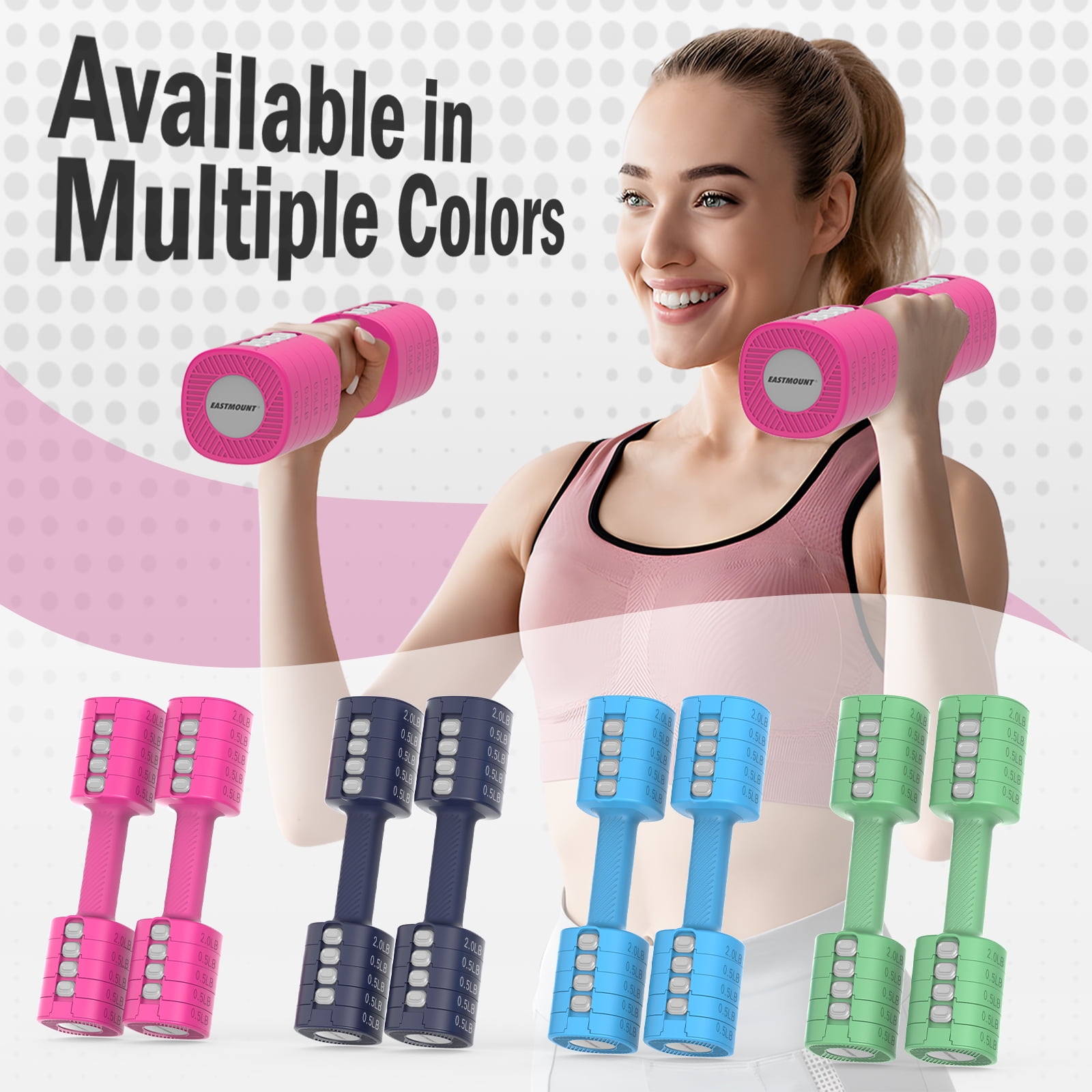EAST MOUNT Adjustable Dumbbells Set of 2 - Women Hand Weights 2lb/3lb/4lb/5lb/6lb Weight Set 12 lbs/Pair Hand Weights for Home Office Gym Workout