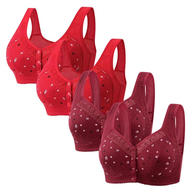 Latrodar Bras for Women Front Closure Bras for Women No Underwire 4PCS Supportive Bras Wireless Posture Correcting Ultra Light Brassiere with Wide Straps Solid Embroidered Underwear Swim