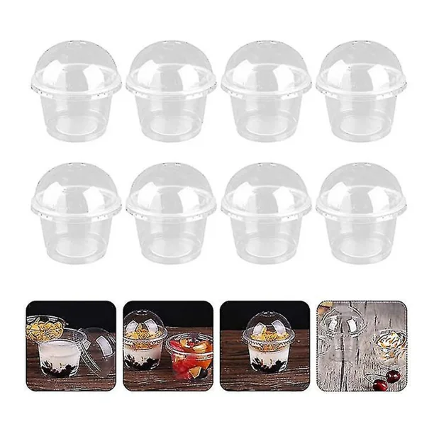 Vasos De Postre De Plu00e1stico Transparente De 20 Onzas Con Tapas (juego  De 50) Taza De Parfait Desechable Grande, Tapa De Cu00fapula, Sin Agujero, 