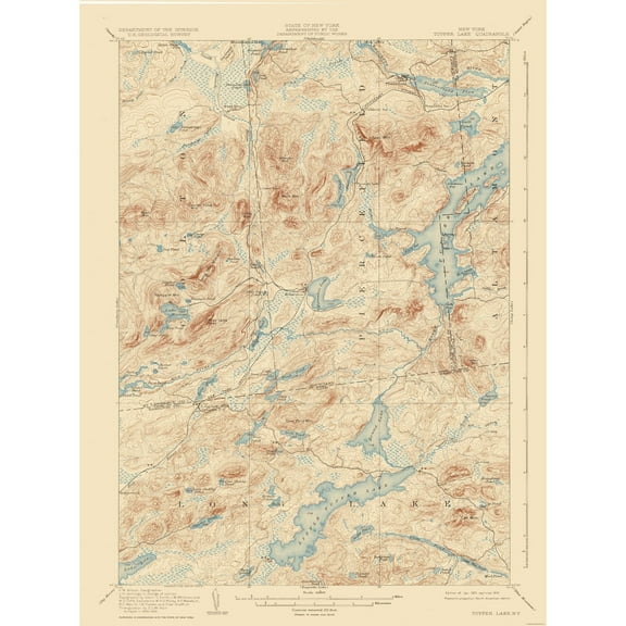 Topographical Map - Tupper Lake New York Quad - USGS 1907 - 23 x 30.82 - Vintage Wall Art