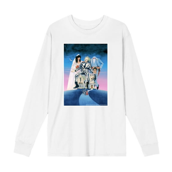 Beetlejuice Mansion Key Art Adult White Crew Neck Long Sleeve Tee-XXL