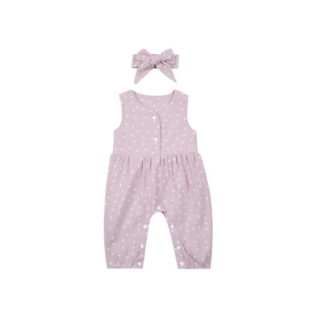 

Canrulo Newborn Infant Baby Girls Sleeveless Romper Polka Dot Jumpsuit Headband Summer Clothes Pink 0-3 Months