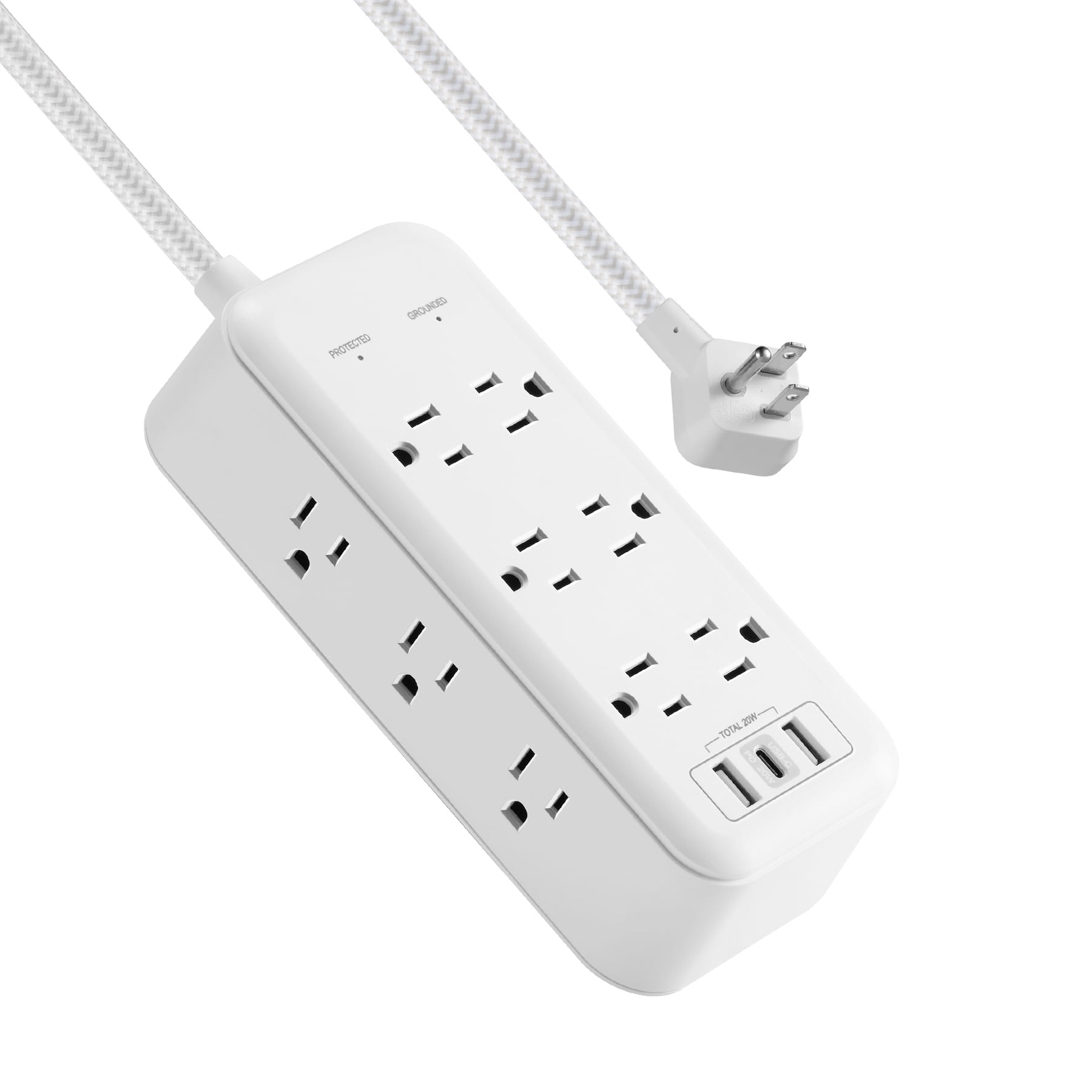 Hyper Tough USB Power Strip Surge Protector, 12 Outlet, USB Fast Charger, 10ft Extension Cord, White