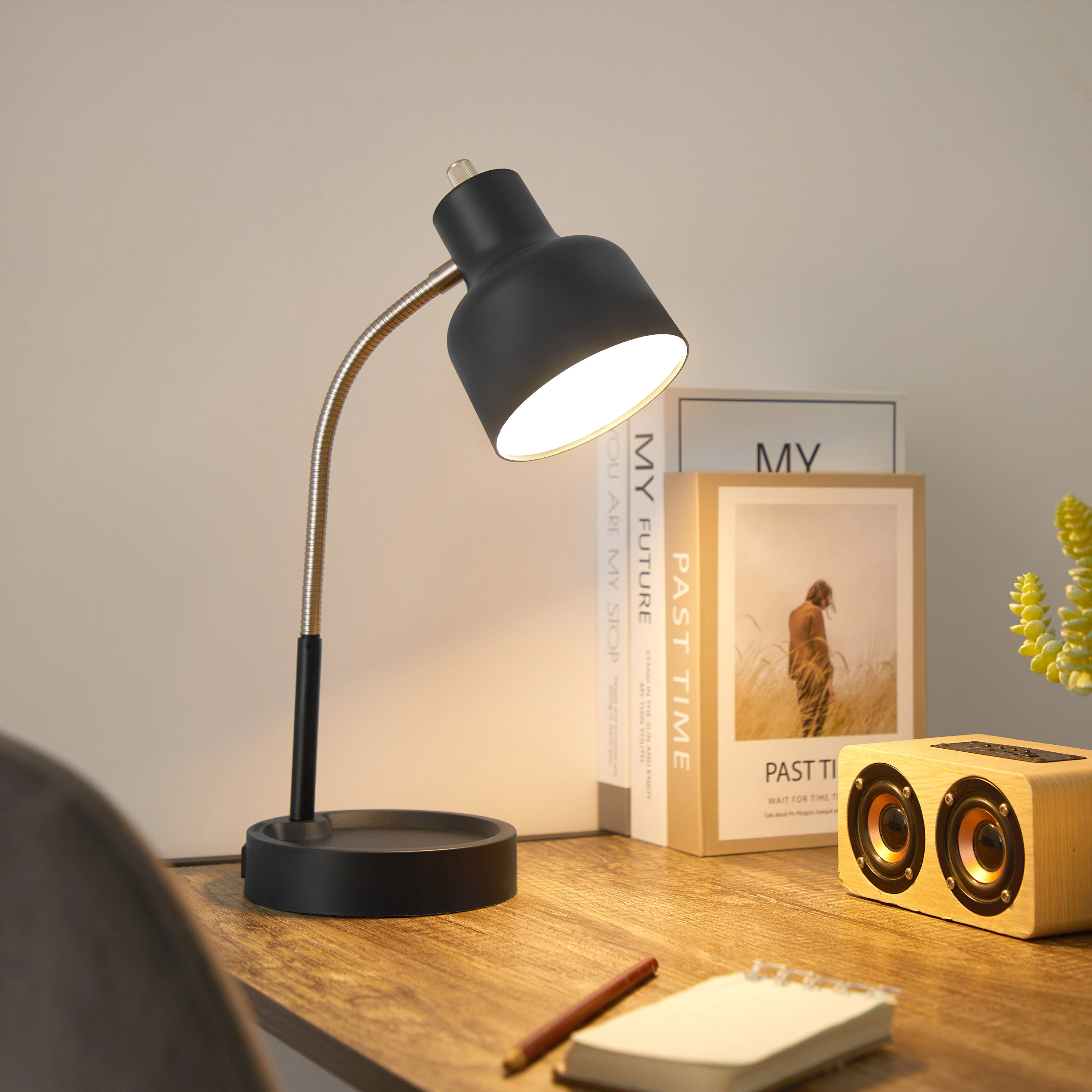 Mainstays LED Desk Lamp with Catch-All Base & AC Outlet, Matte Black - image 2 of 10