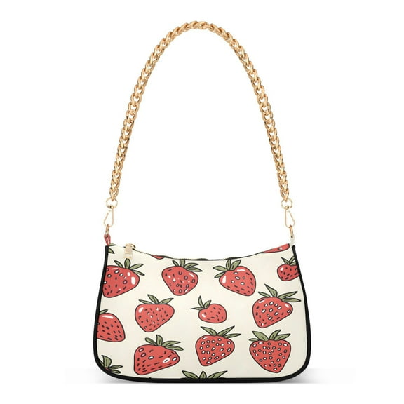 Ryvnso Strawberry Womens Chain Shoulder Bag Tote Handbags Clutch Hobo Purse with Zipper for Travel