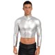 thumbnail image 4 of Top corto metálico brillante para hombre, camiseta de baile en barra de Color sólido brillante con cuello simulado, ropa para fiesta y discoteca, Top ajustado para discoteca, 4 of 5