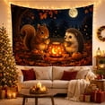 thumbnail image 3 of Squirrel and Hedgehog with Pumpkin Lantern in Moonlit Woodland, Whimsical Fantasy for Animal Lovers, Autumn Forest Art Decor, Halloween Gift Tapestry Wall Hanging for Bedroom and Living Room, 3 of 7