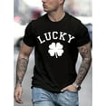 thumbnail image 1 of Comodidad diaria, camiseta informal de cuello redondo para hombre con estampado geométrico de trébol de la suerte, tejido de punto 100 % algodón, manga corta para todas las estaciones, ropa cómoda | M, 1 of 5