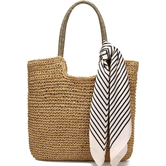 Kukuzhu Straw Tote Bag for Women Beach Summer Vacation Boho Rattan Handbags Large Woven Shoulder Purse