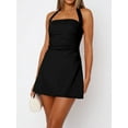 thumbnail image 4 of Women'S Halter Backless Ruched Bodycon Mini Dress Short Homecoming Club Party Night Out Dresses Black S, 4 of 8